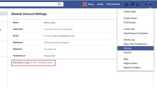 how to download facebook data