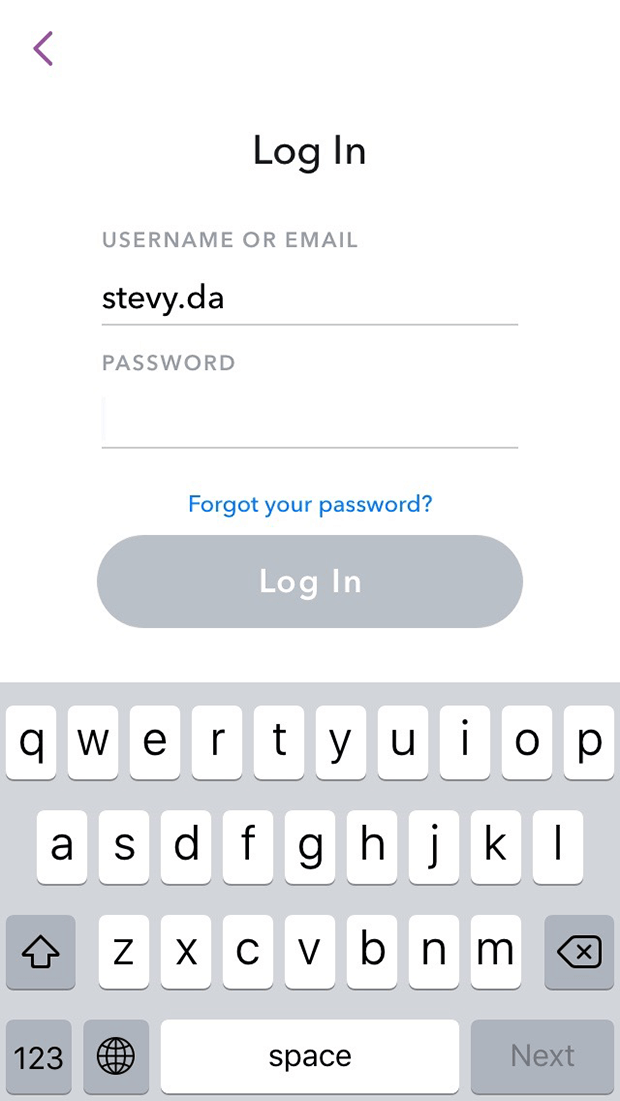 snapchat password forgotten